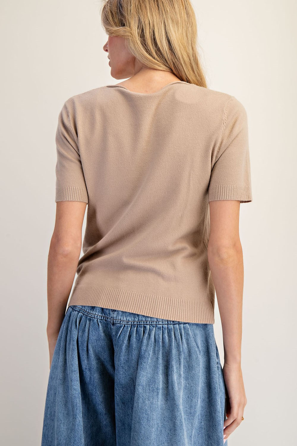 Solid Round Neck Short Sleeve Sweater by ee:some