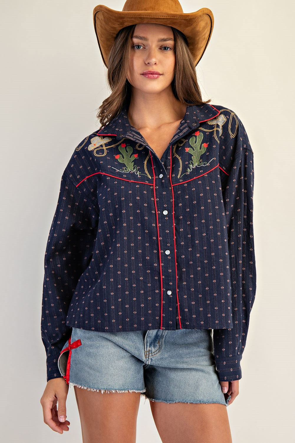 Western Embroidered Button Down Top by ee:some