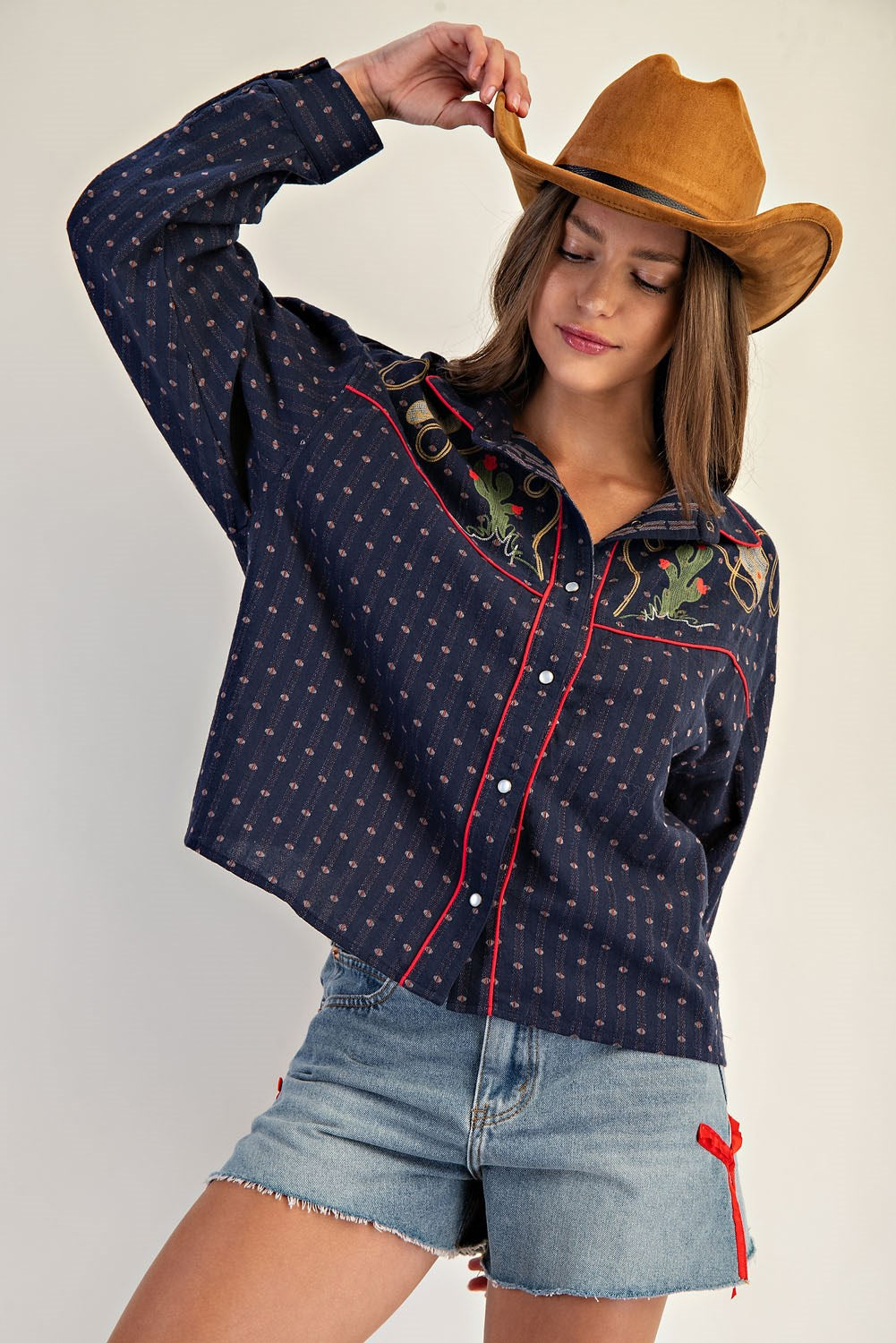 Western Embroidered Button Down Top by ee:some