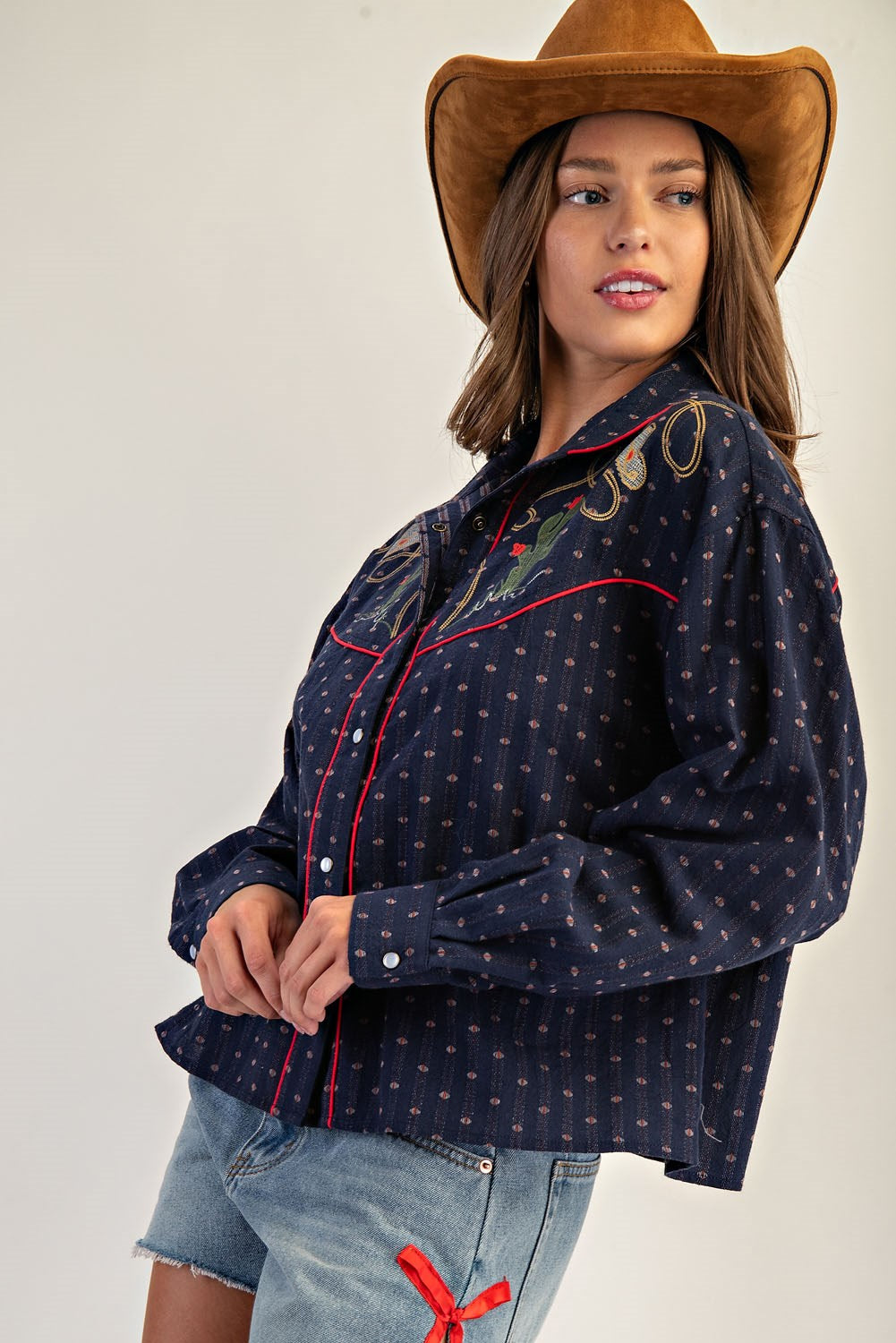 Western Embroidered Button Down Top by ee:some