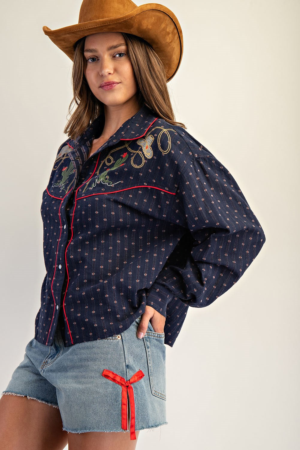 Western Embroidered Button Down Top by ee:some