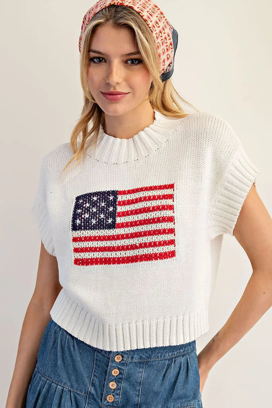 American Flag Mock Neck Sweater by ee:some