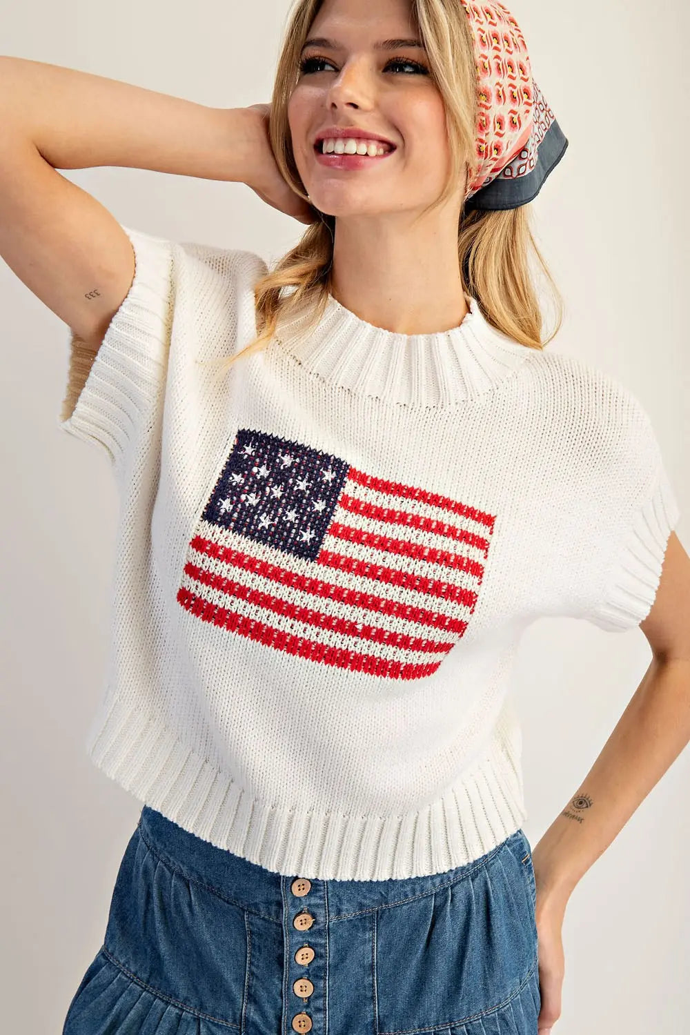 American Flag Mock Neck Sweater by ee:some