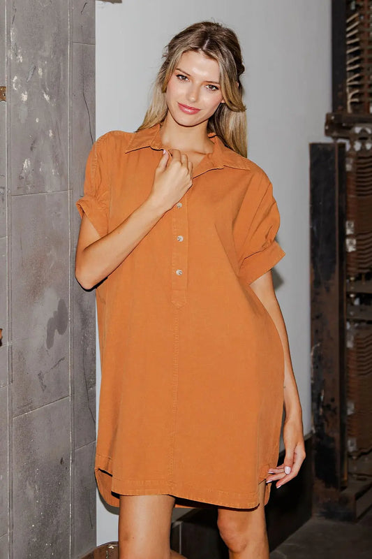 Mineral Washed Mini Dress in Clay by ee:some