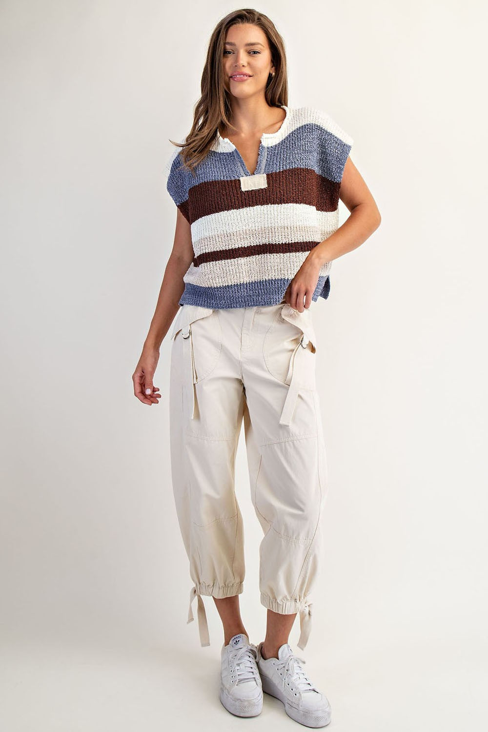 Multicolor Striped Cap Sleeve Sweater by ee:some