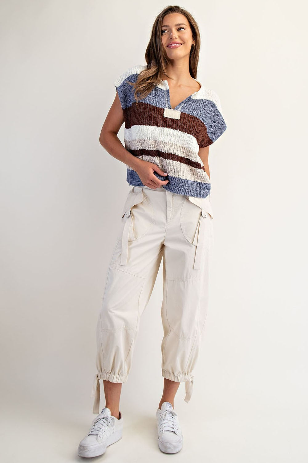 Multicolor Striped Cap Sleeve Sweater by ee:some
