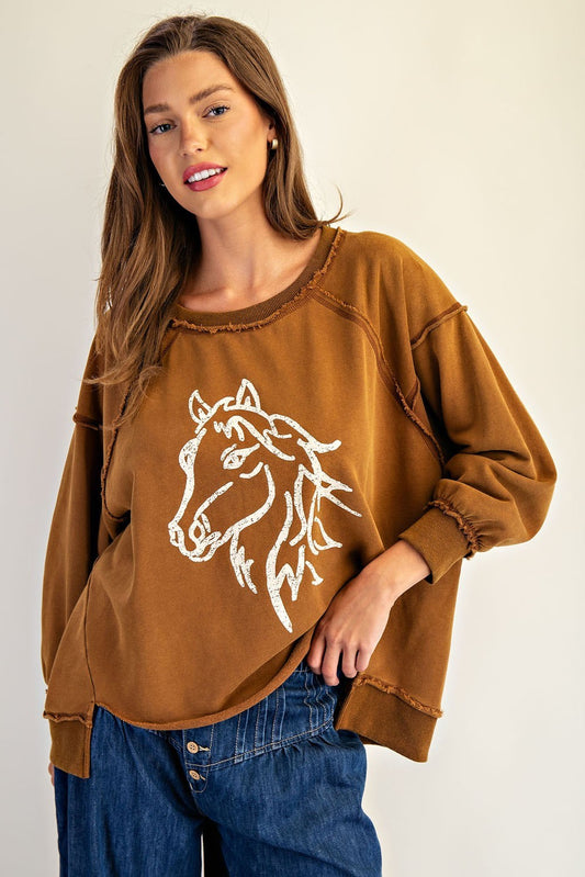 Horse Graphic Dropped Shoulder Sweatshirt by ee:some
