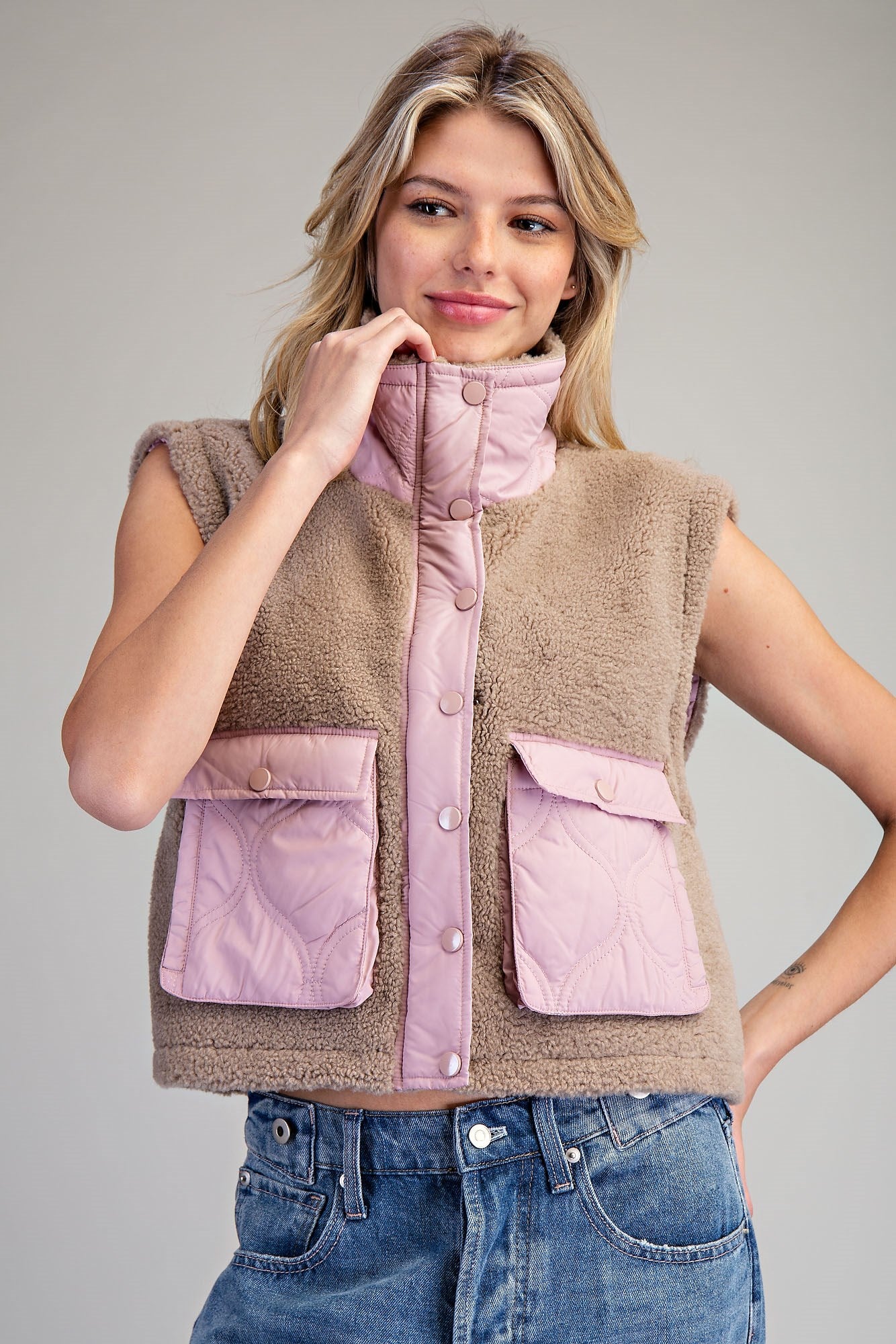 Contrast Teddy Fleece Zip Front Vest by ee:some