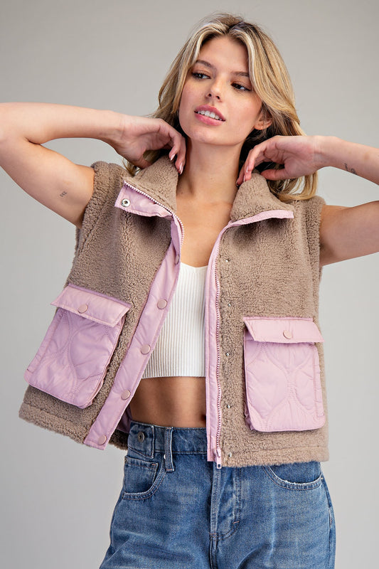 Contrast Teddy Fleece Zip Front Vest by ee:some