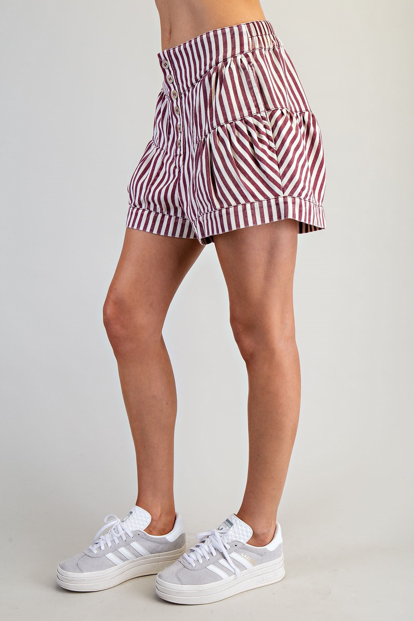 Mineral Washed Striped Button Down Shorts by ee:some