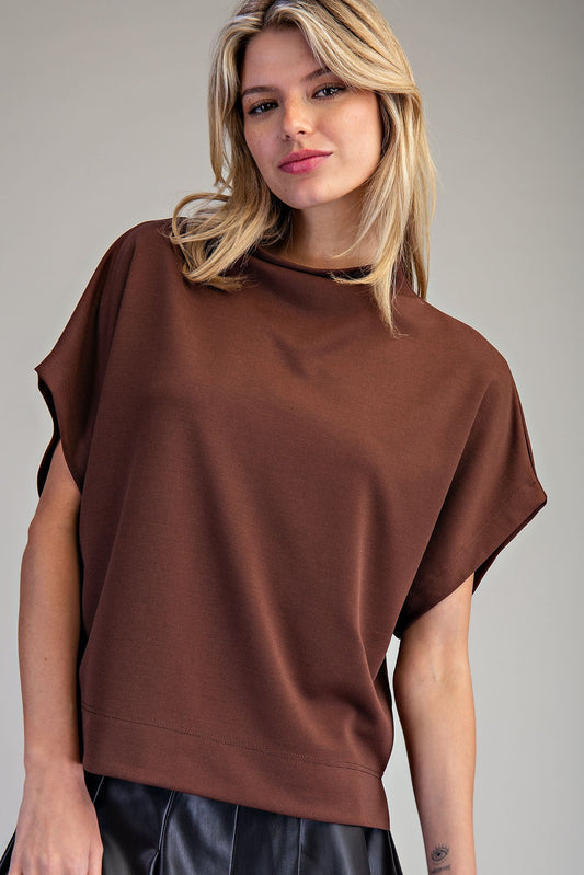 Solid Mock Neck Short Sleeve Top by ee:some