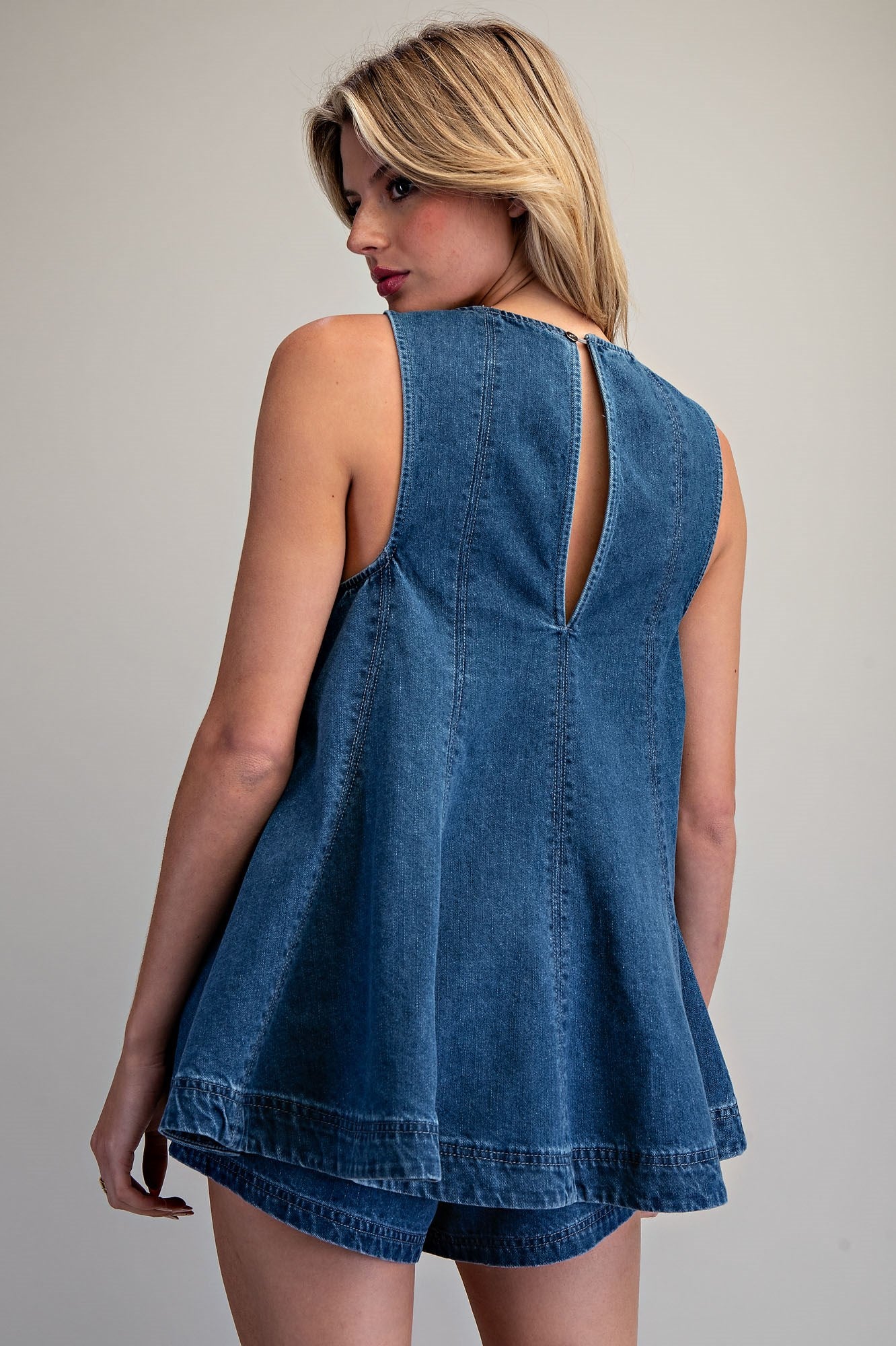 Sleeveless Flared A-Line Blue Denim Top by ee:some