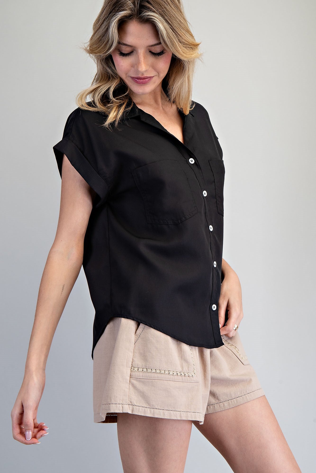 Solid Button Down Short Sleeve Shirt by ee:some