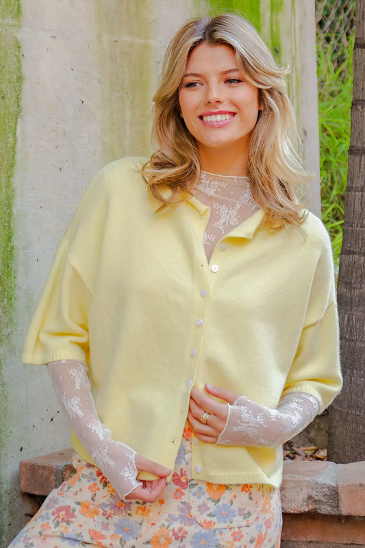 Solid Button Down Half Sleeve Cardigan by ee:some