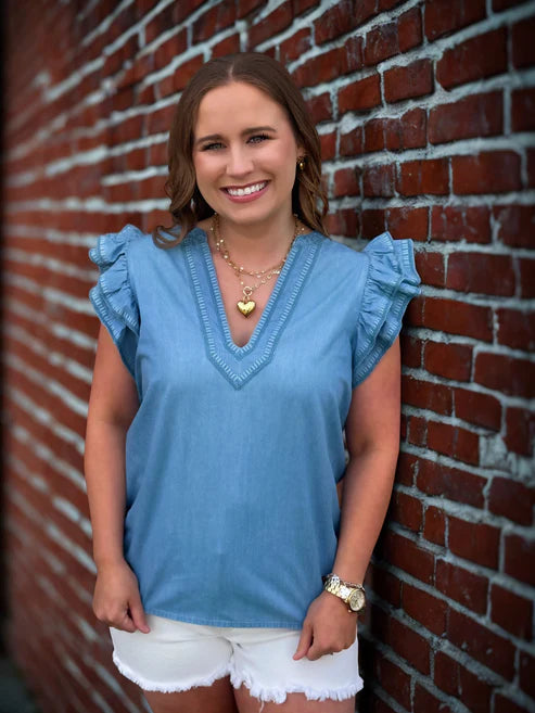 Jenny Top in Blue Denim by Washco Apparel