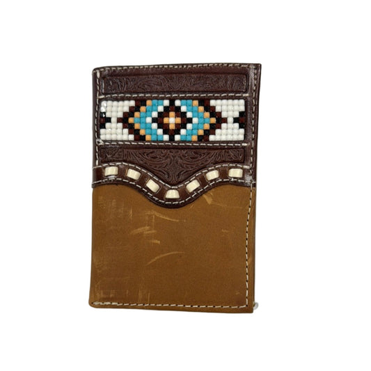 Trifold Wallet Beaded Inlay Bucklace in Brown by Nocona