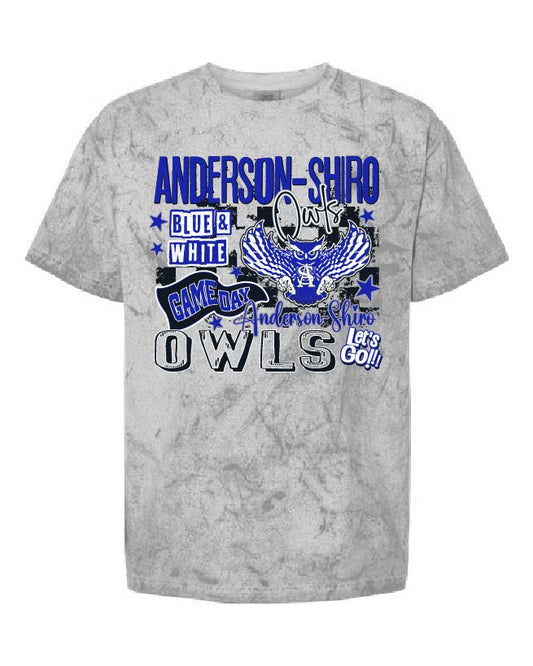 Anderson-Shiro Owls Blue and White Spirit Tee
