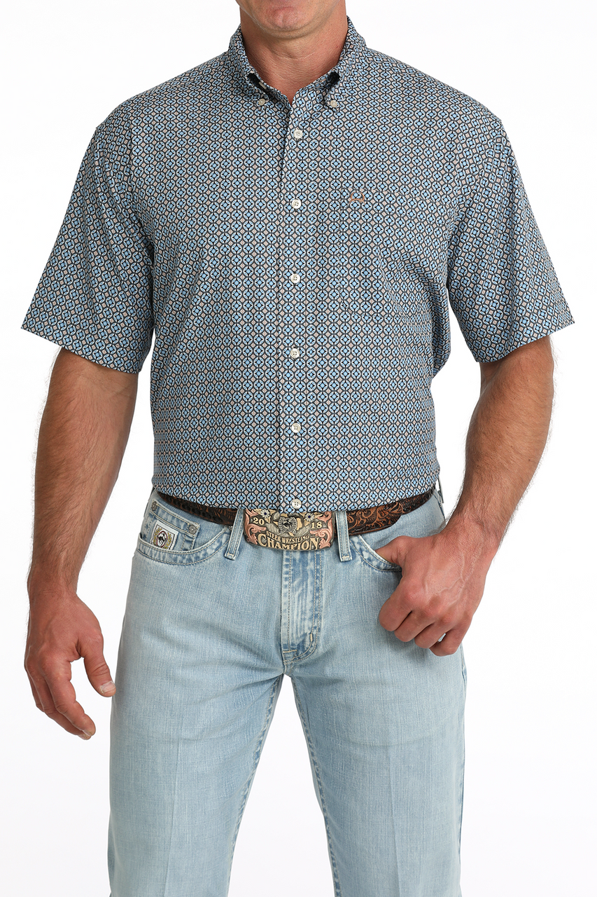 Mens Short Sleeve Blue Print ArenaFlex by Cinch