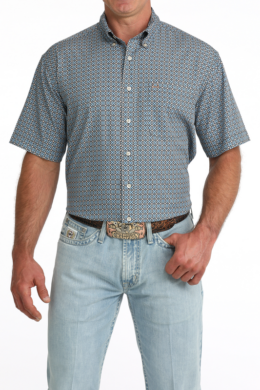 Mens Short Sleeve Blue Print ArenaFlex by Cinch