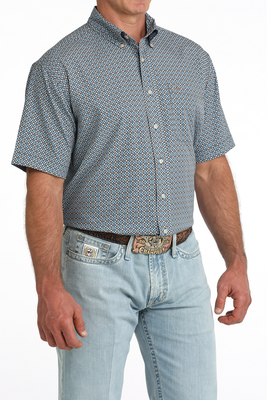 Mens Short Sleeve Blue Print ArenaFlex by Cinch