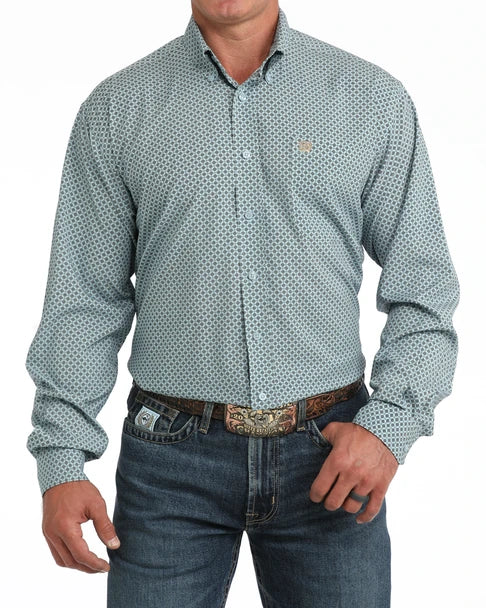 Mens Long Sleeve Light Blue Print ArenaFlex Shirt by Cinch