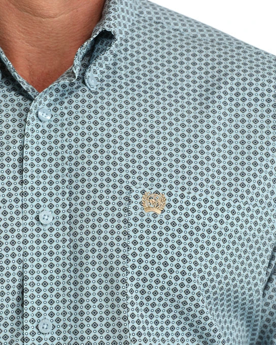 Mens Long Sleeve Light Blue Print ArenaFlex Shirt by Cinch
