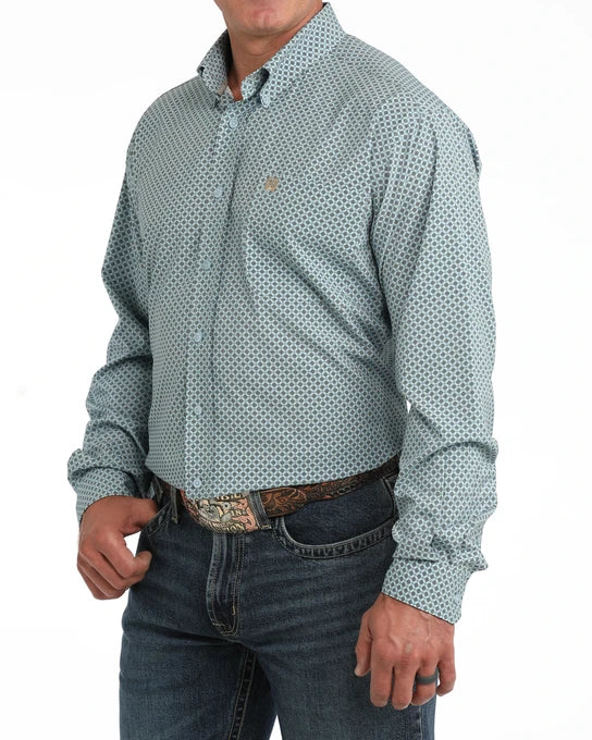 Mens Long Sleeve Light Blue Print ArenaFlex Shirt by Cinch