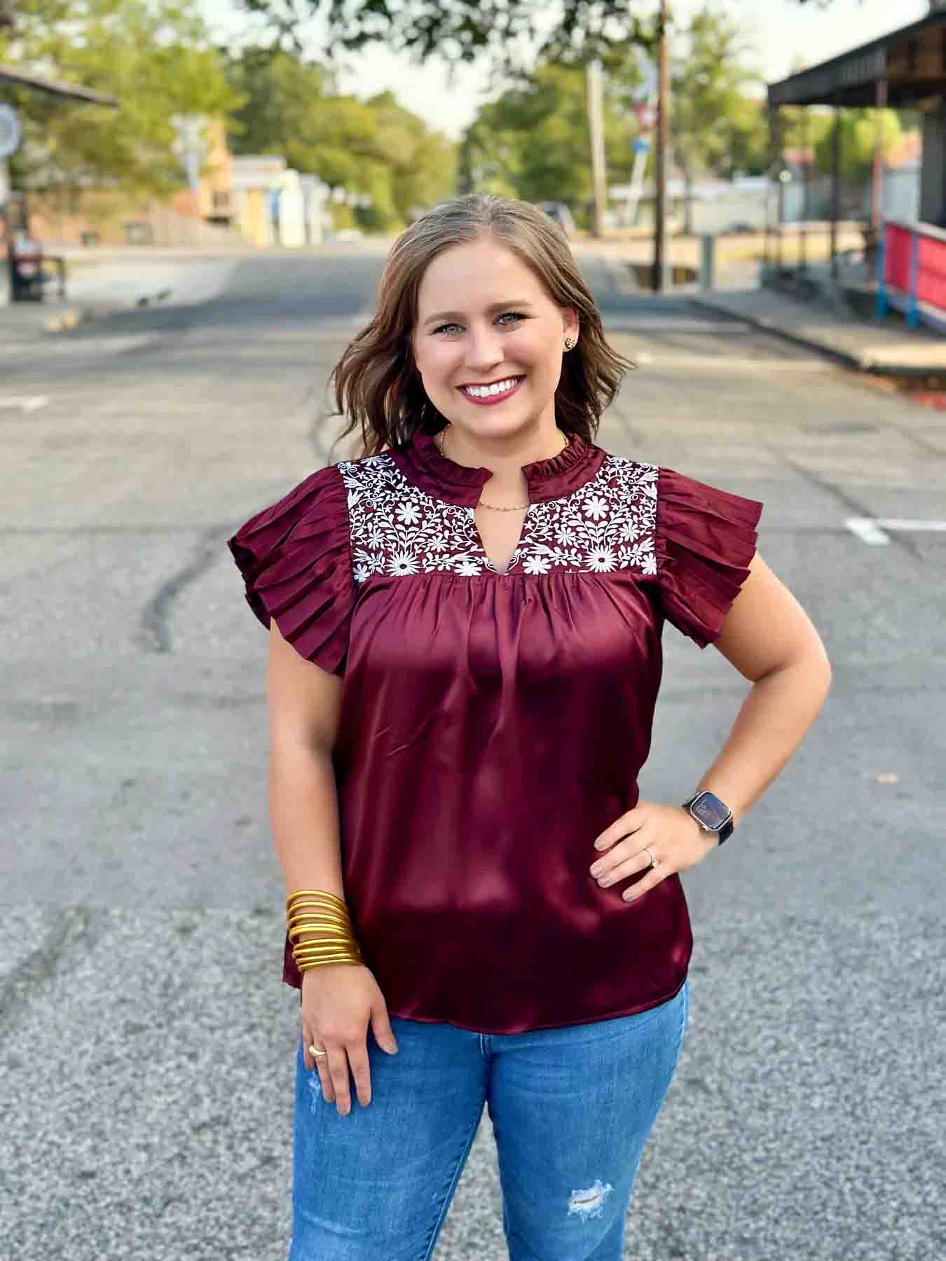 Aggie Embroidered Top by Washco Apparel