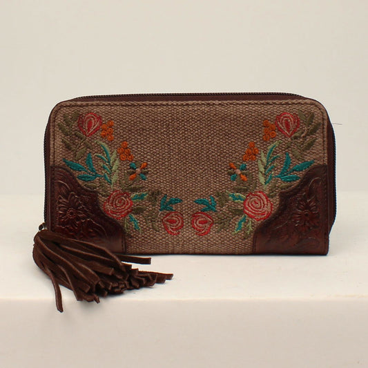 Clutch Wallet Canvas Flower Fringe in Brown by Ariat