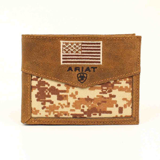 Ariat Men's Digital Camo Medium Brown Bifold Passcase Wallet