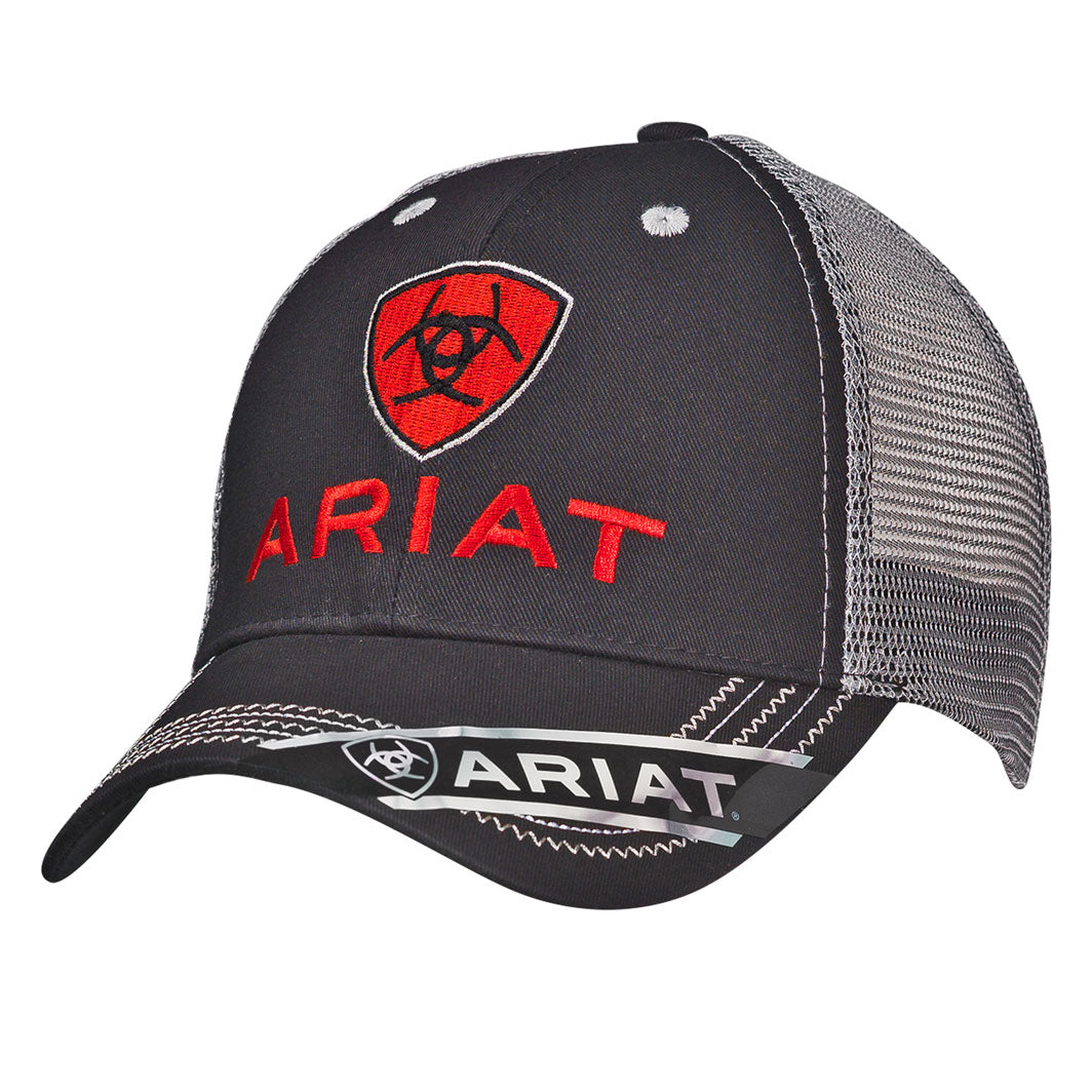 Ariat Logo Mens Ball Cap in Grey & Red