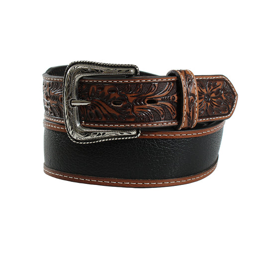 Men's Western Leather Belt Embossed Tabs in Black/Brown by Ariat
