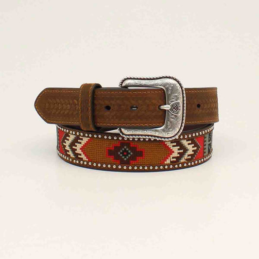 Ariat Men's Embroidered Inlay Round Conchos Brown Belt