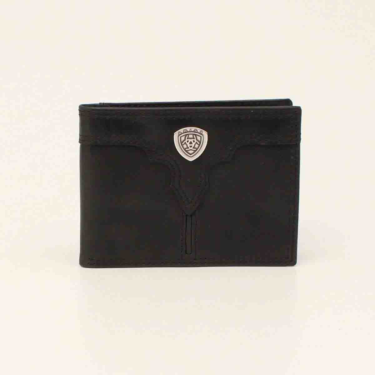 Ariat Men's Center Bump with Logo Shield Bifold Black Wallet