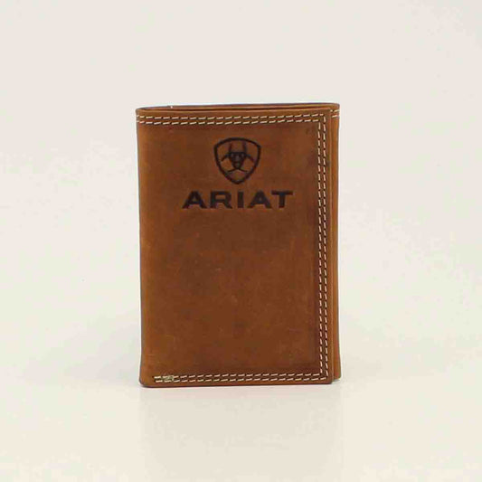 Ariat Men's Embossed Logo Trifold Medium Brown Wallet