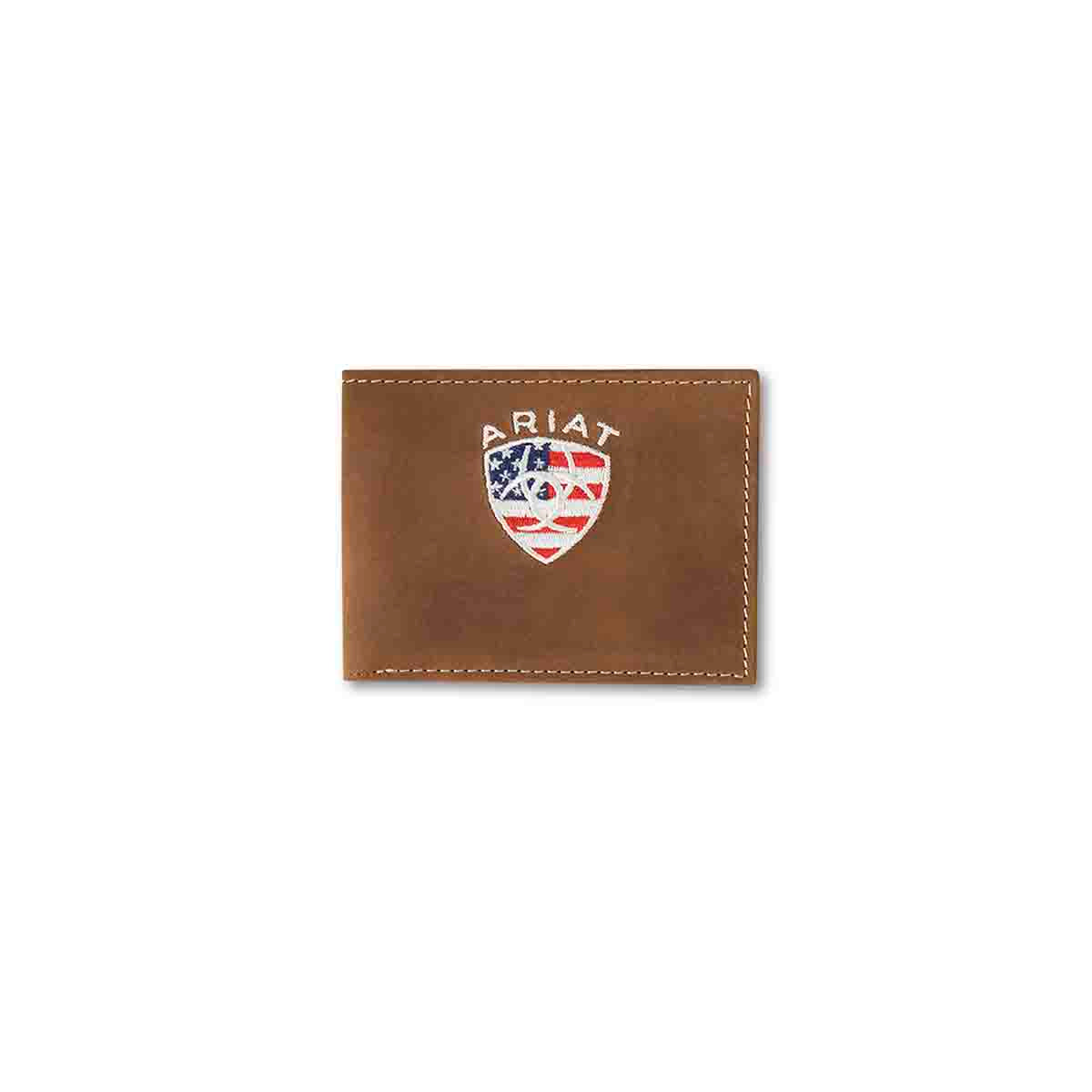 Ariat Men's American Flag Embroidered Aged Bark Trifold Wallet