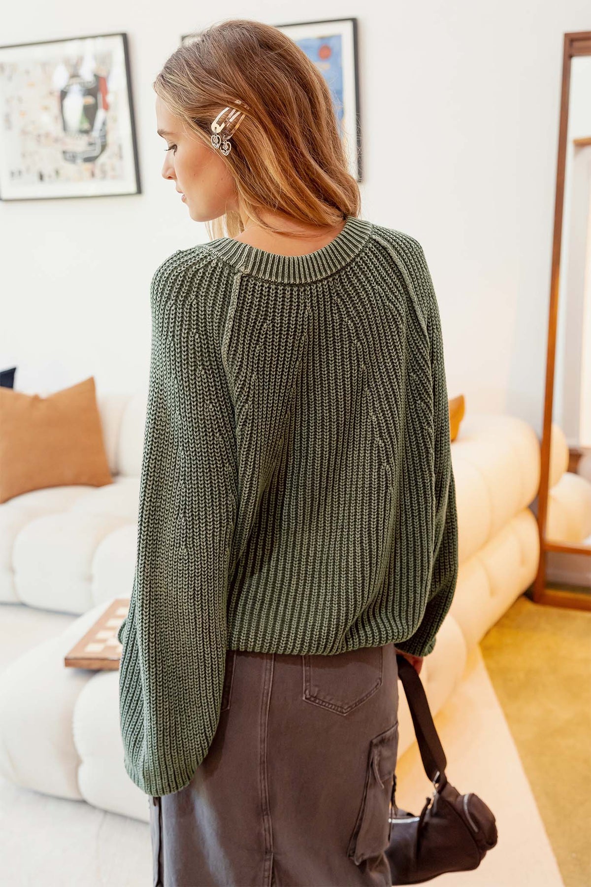 Washed Crewneck Knit Pullover Sweater by Blu Pepper