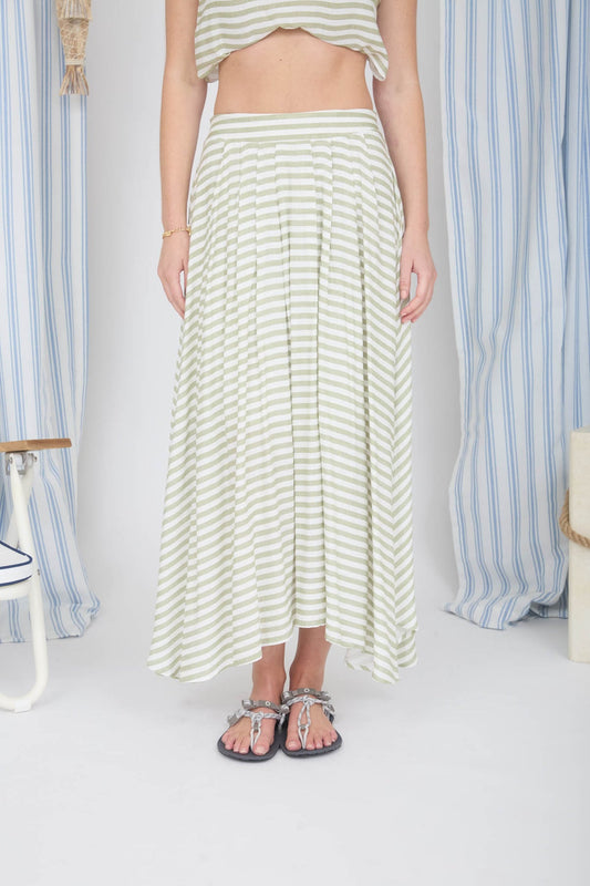 Stripe High Waist Pleated MIdi Skirt by blu pepper