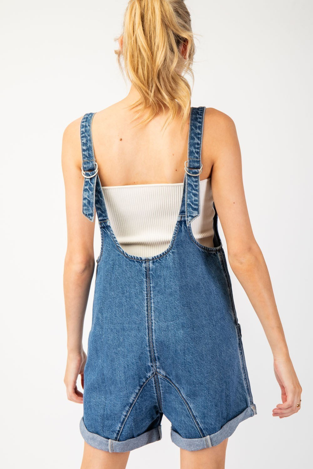 Mineral Washed Denim Sleeveless Romper by ee:some