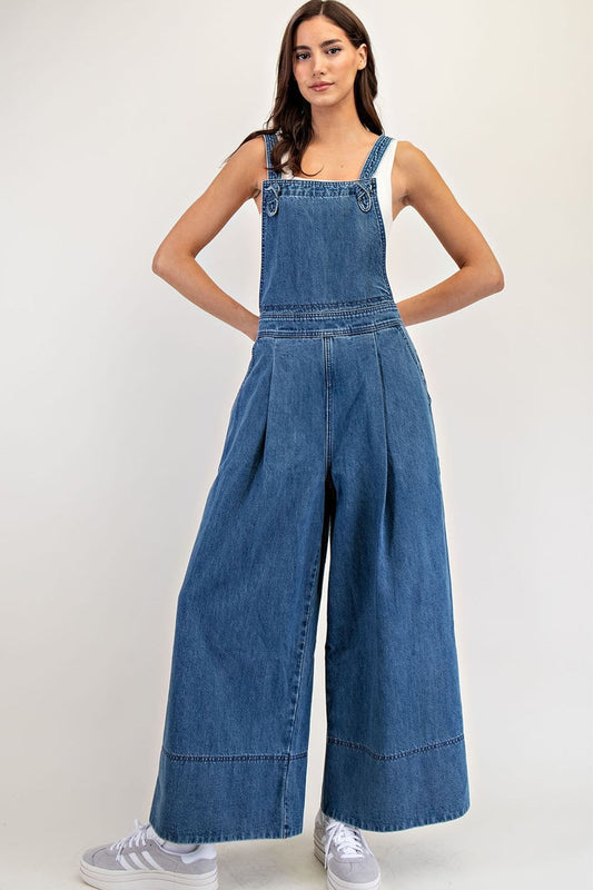 Wide Leg Denim Overalls by ee:some