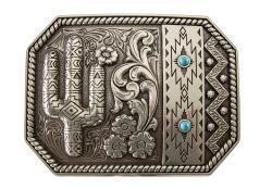 Blazin Roxx Ladies Belt Buckle Cactus Turquoise Antique Silver Finish by M&F Western