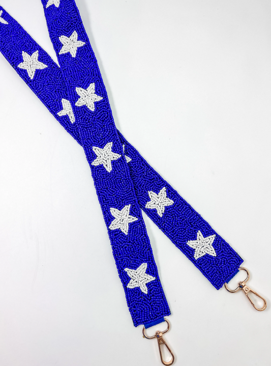 Stars Handbag Guitar Strap Royal Blue White