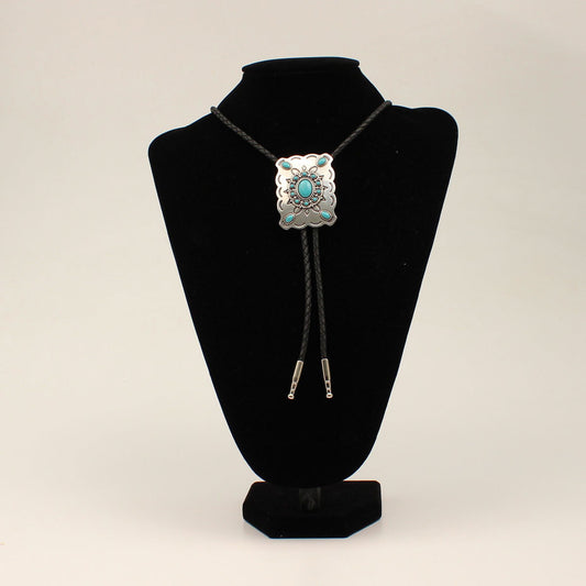 Bolo Rectangular Western Concho Turquoise Stones SIlver