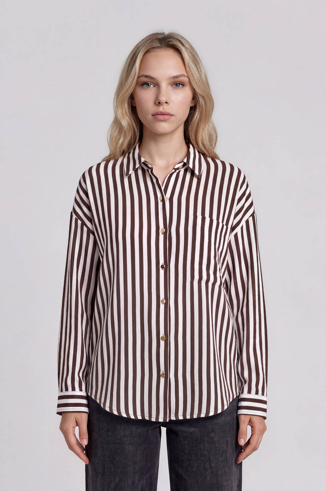Vertical Stripe Collared Button Down Shirt by Blu Pepper