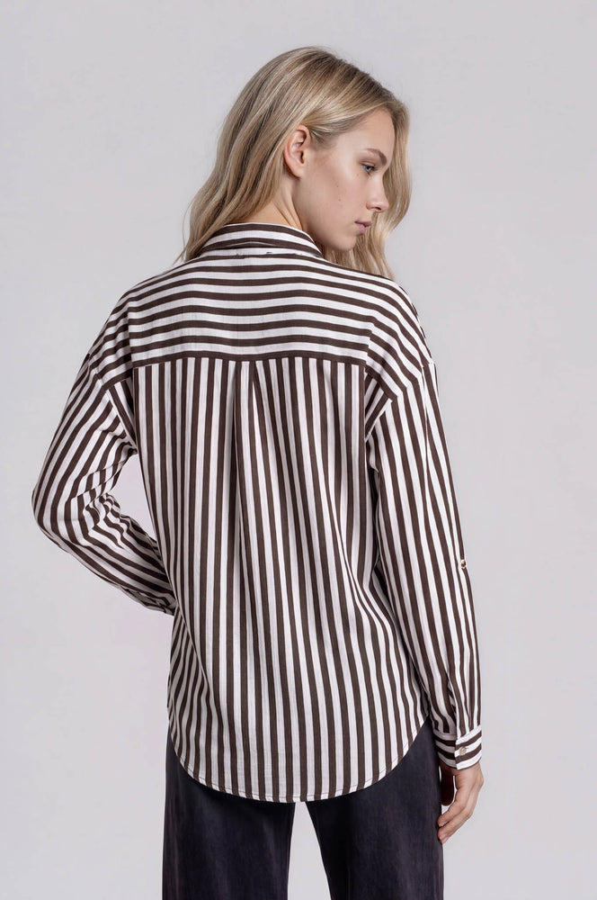 Vertical Stripe Collared Button Down Shirt by Blu Pepper