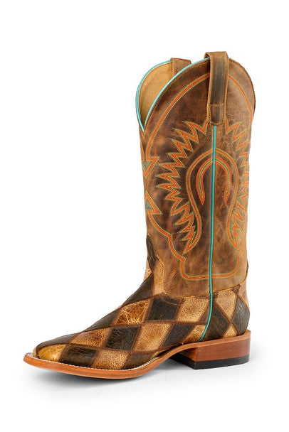 Crazy Train Patchwork Cowboy Boots with Honey Crazy Horse Top by Horse Power