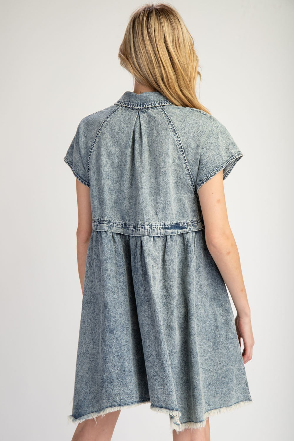 Mineral Washed Button Down Mini Dress by ee:some