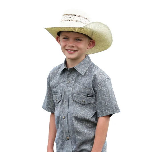 Cinch Boys Short-Sleeve Western Shirt in Navy