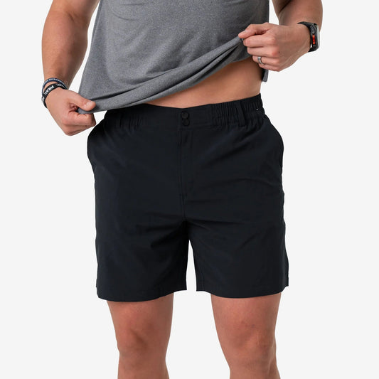 Matte Black Everyday Shorts with Throwback Camo Pocket by Burlebo