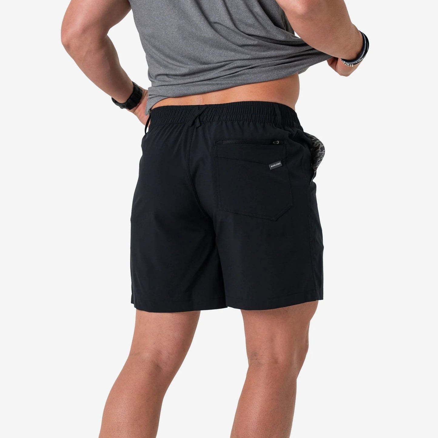 Matte Black Everyday Shorts with Throwback Camo Pocket by Burlebo